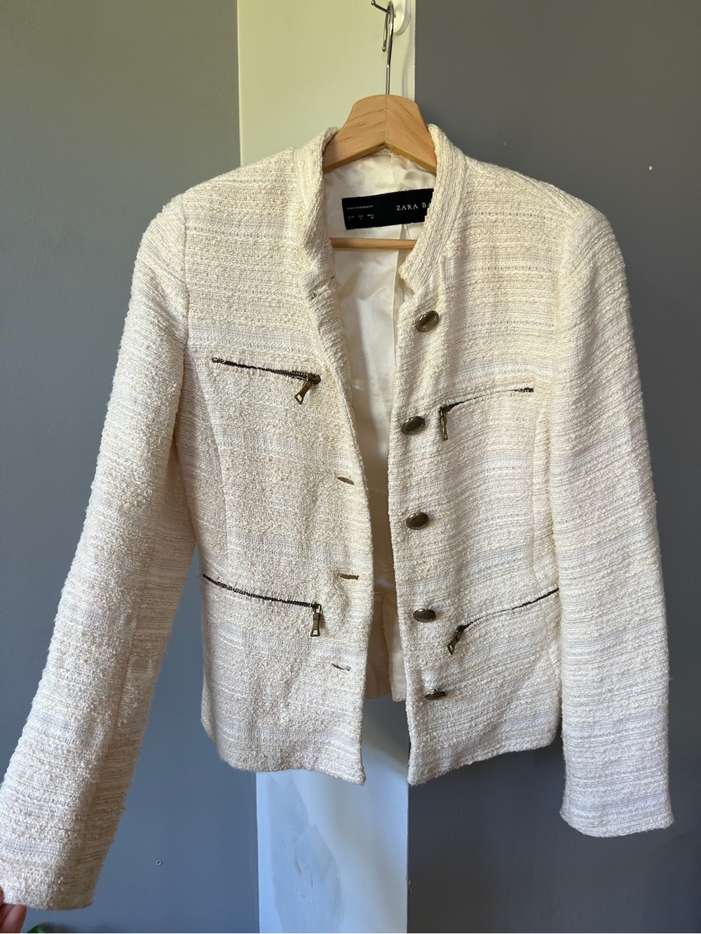 Gorgeous Zara cream tweed blazer military buttons
